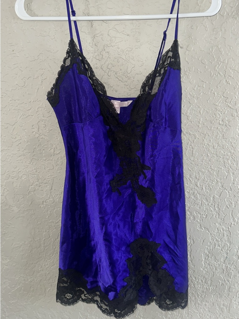 Victoria's Secret Purple Satin Chemise with Black Lace Trim